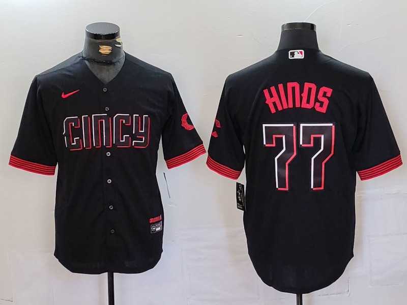 Men%27s Cincinnati Reds #77 Rece Hinds Black 2023 City Connect Cool Base Stitched Jersey->kansas city royals->MLB Jersey